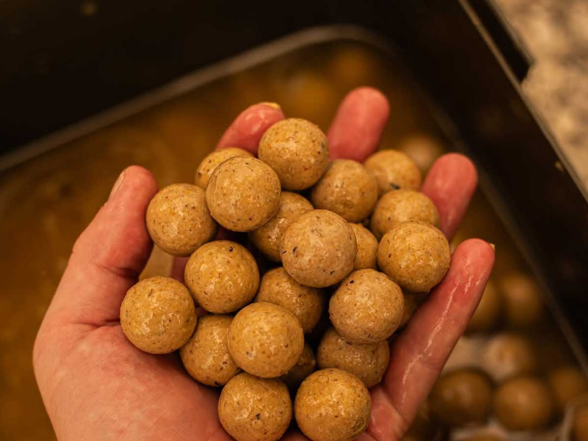 Freshly rolled boilies at the MM Baitservice rolling service