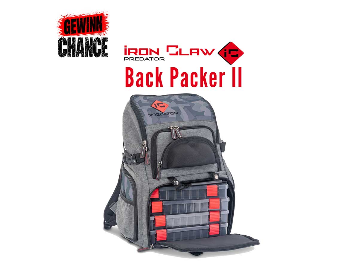 Iron Claw Back Packer II Angelrucksack mit vier Tackleboxen als MEGA-Gewinn