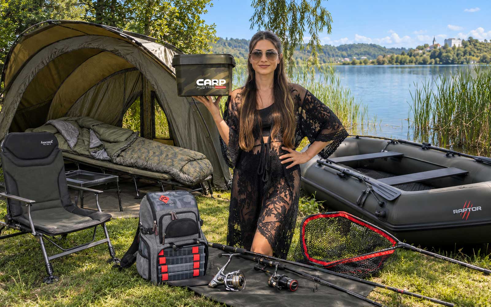 MEGA-Gewinne der Carp Austria Überraschungs-Eimer mit Karpfentackle, Raubfisch-Tackle und Raptor Angelboot