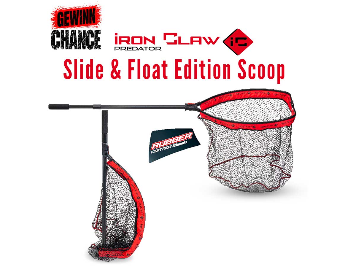 Iron Claw Slide & Fold Edition Scoop 70 × 60 cm als faltbarer Raubfischkescher und MEGA-Gewinn