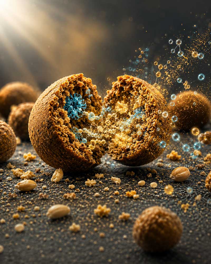 Enzym-Boilie für Karpfen mit Aminosäuren, Proteinspaltung und schneller Lockstofffreisetzung