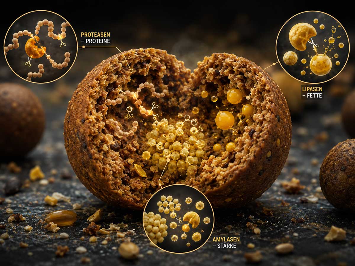Enzymklassen im Boilie – Protease Protein, Amylase Stärke, Lipase Fett