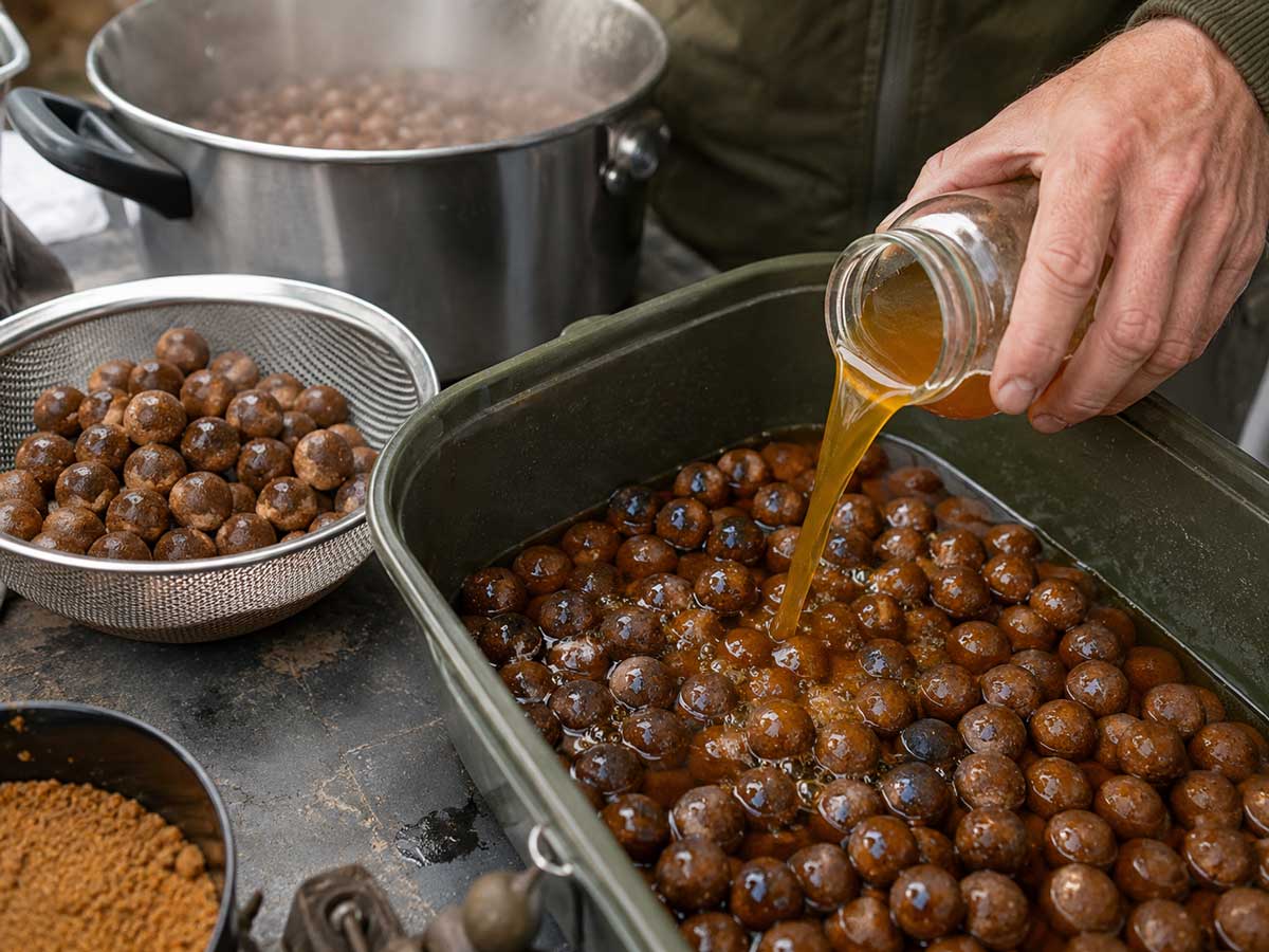Boilies nach dem Kochen in Enzymliquid einlegen – Enzymsoak Methode