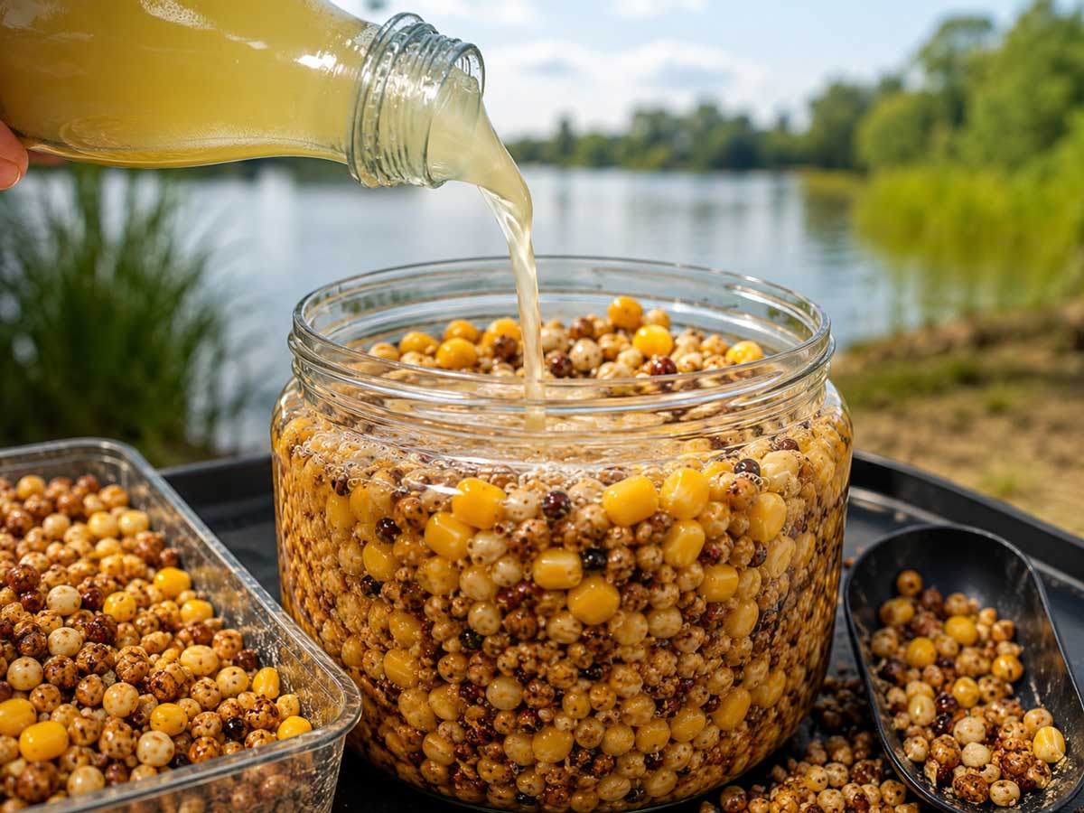 Fermenting particles for carp – maize in brine and lactic fermentation