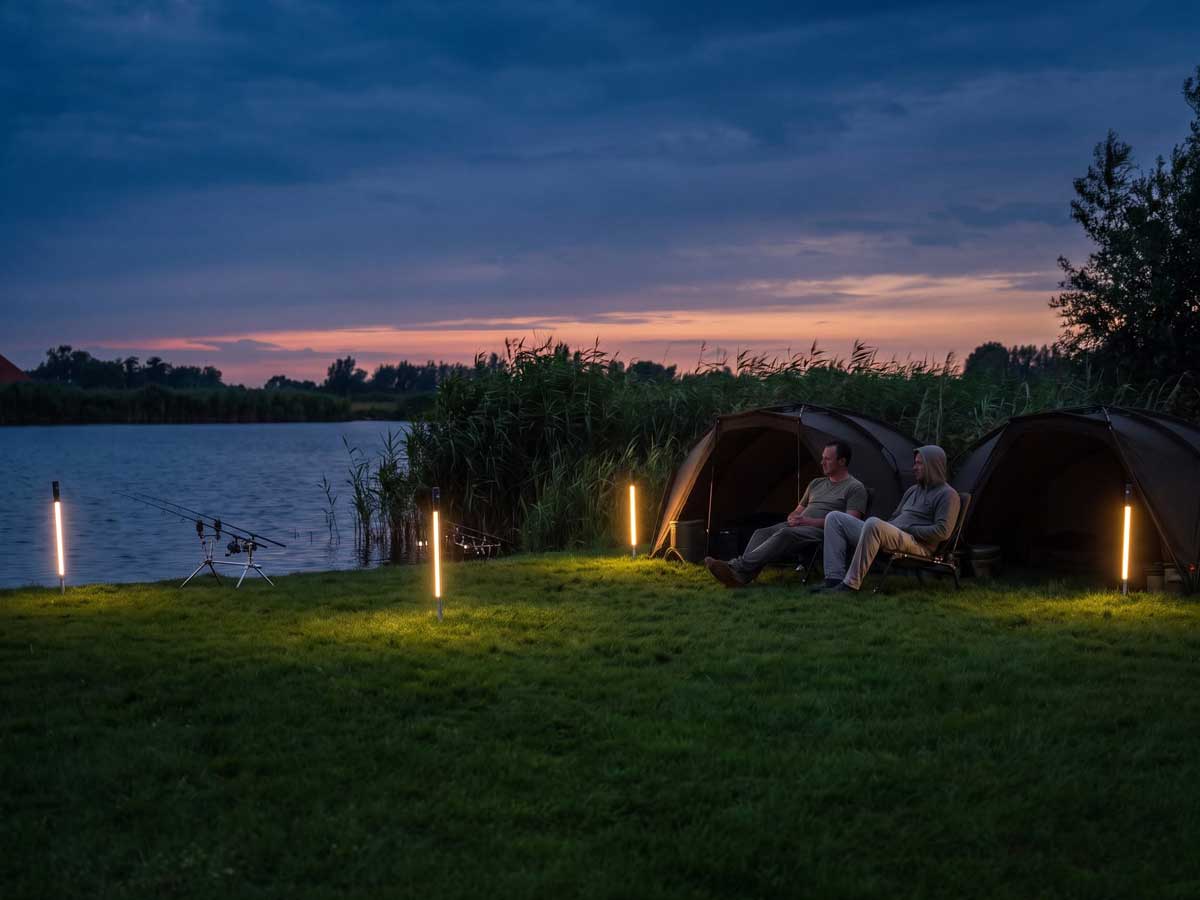 FishSense LumiCatch Basic als LED Angellampe am Bivvy beim Nachtangeln