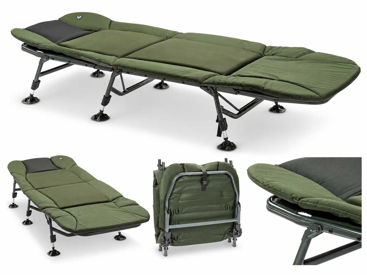 Anaconda Cloud-7 Bed Chair Karpfenliege mit Liegefläche, Rahmen, verstellbaren Beinen und Transportansicht