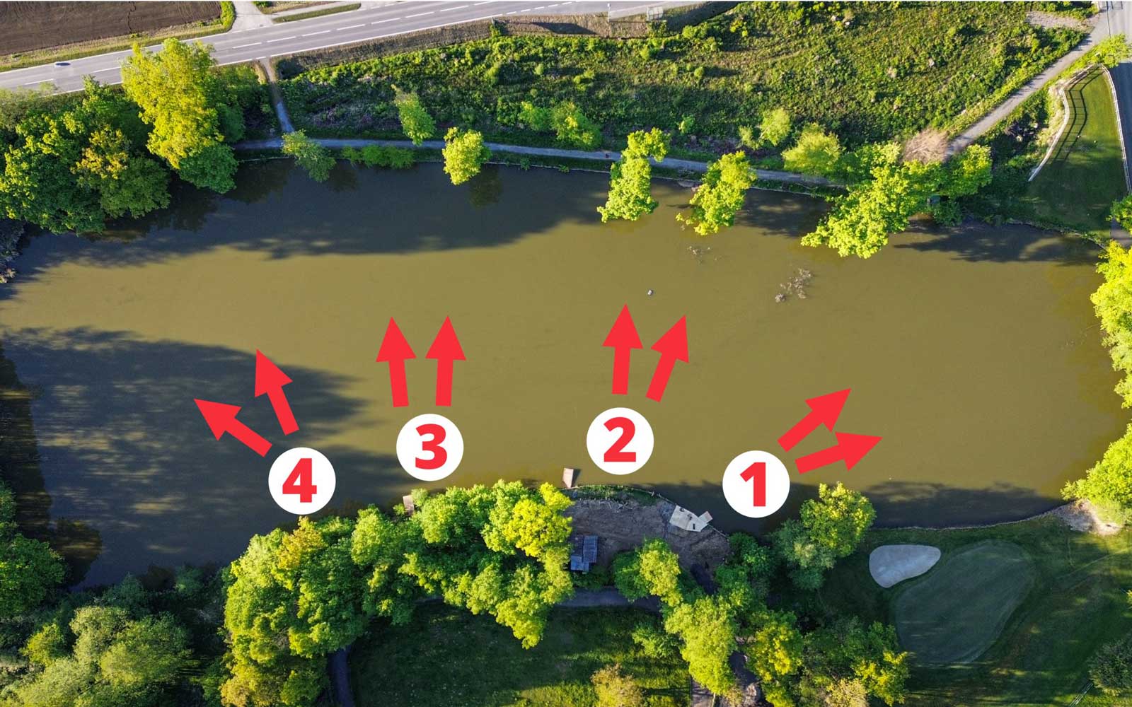 Snimka Floppypoola iz zraka s označenim ribolovnim područjima