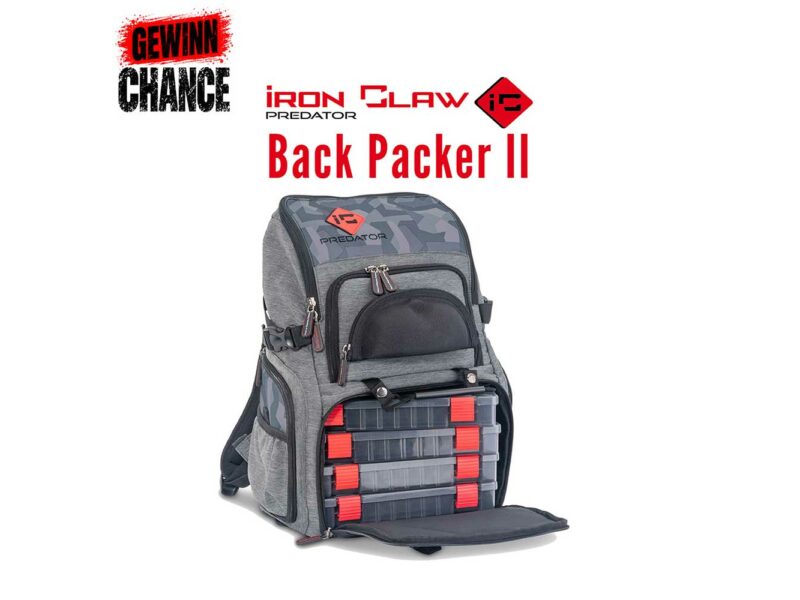 Iron Claw Back Packer II Angelrucksack mit vier Tackleboxen als MEGA-Gewinn