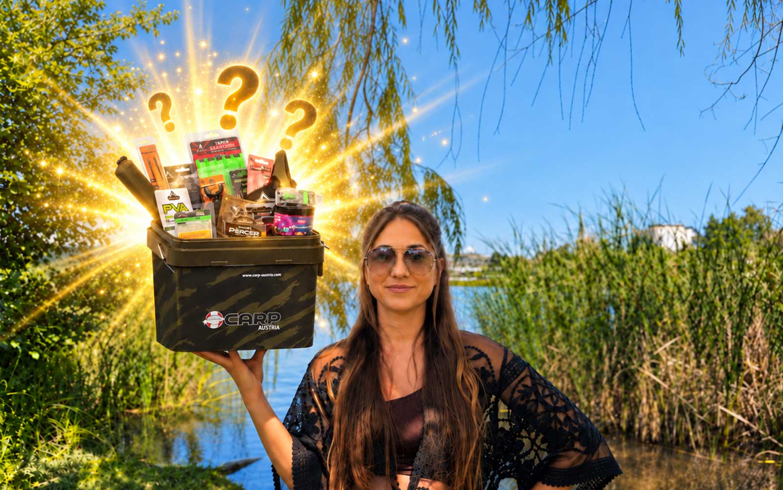 Carp Austria Karpfen-Überraschungseimer als Mystery Bucket mit Karpfentackle, Angelzubehör und wechselnden Produktzusammenstellungen