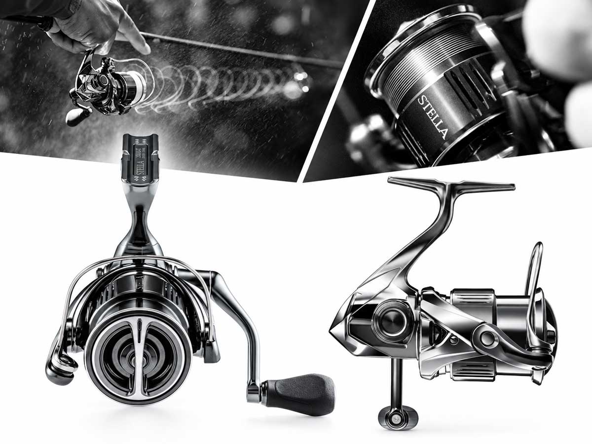 Shimano Stella FK 2500 Spinnrolle in Gesamtansicht mit Spule, Bügel und Kurbel