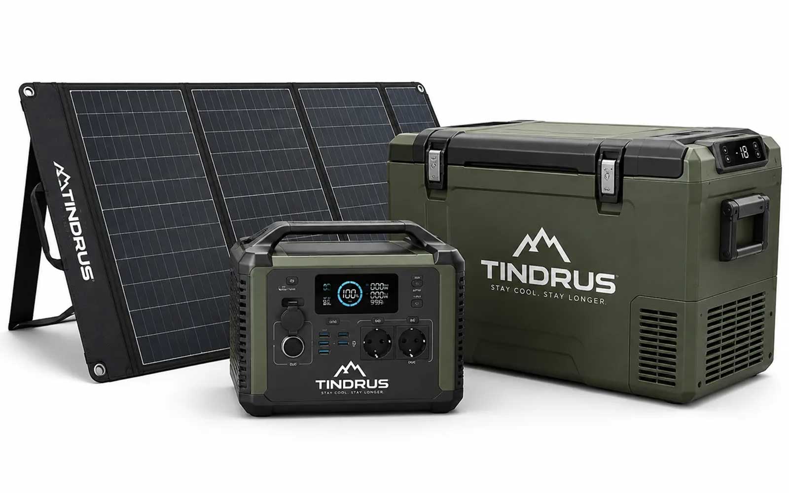 Tindrus Solarmodul, Powerstation und Kompressor-Kühlbox für lange Angelsessions
