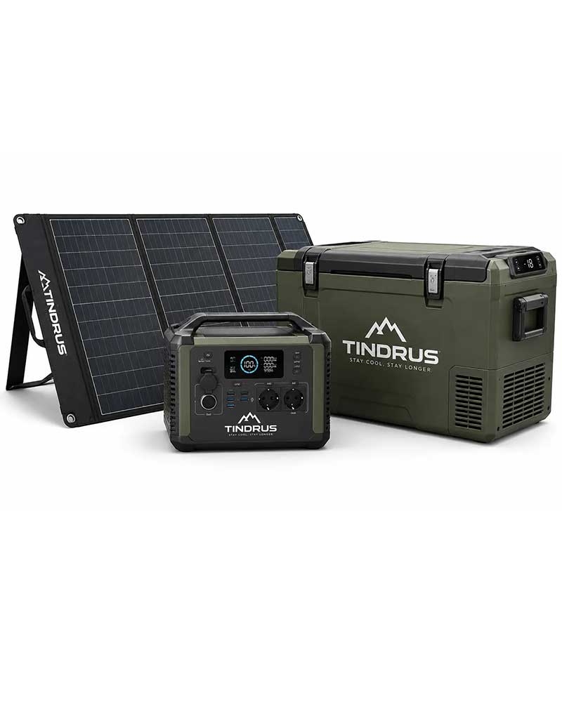 Tindrus System für Solarstrom und mobile Stromversorgung beim Angeln mit Powerstation, Solarmodul und Kühlbox