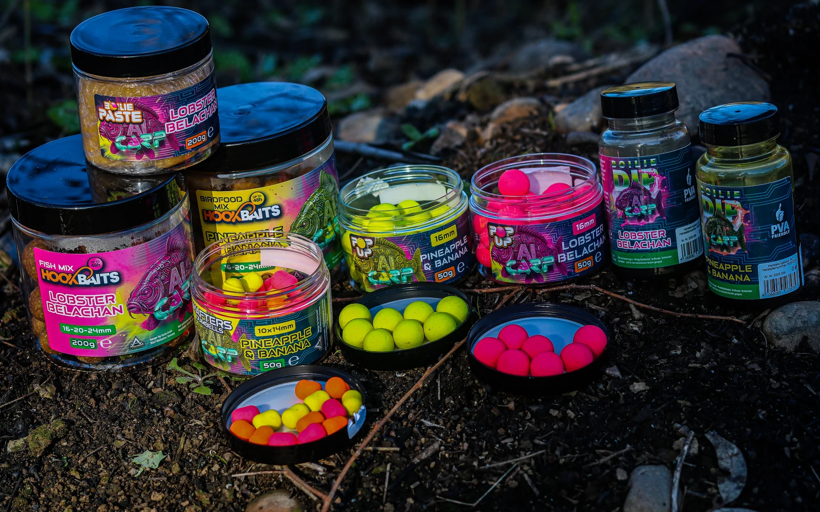 Anaconda AI Carp Köderserie mit Hookbaits, Pop-ups, Waftern und Bait Paste