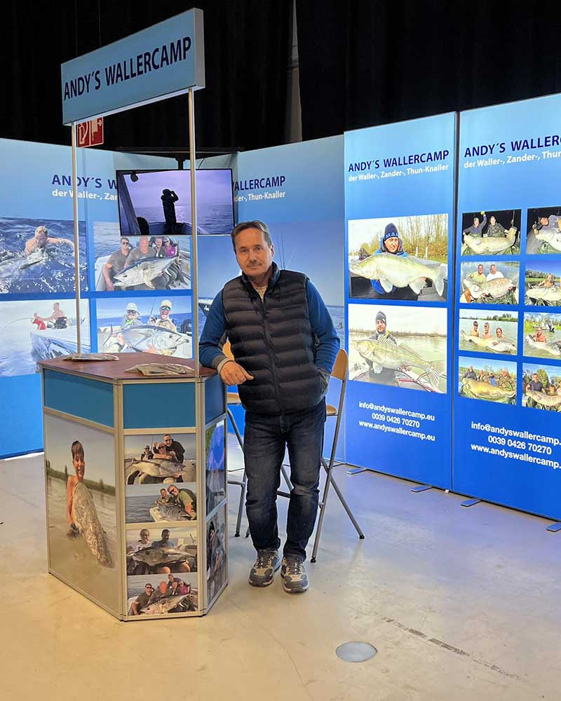 Wallerangler bei Andy’s Wallercamp mit Wels und Angelboot am Po