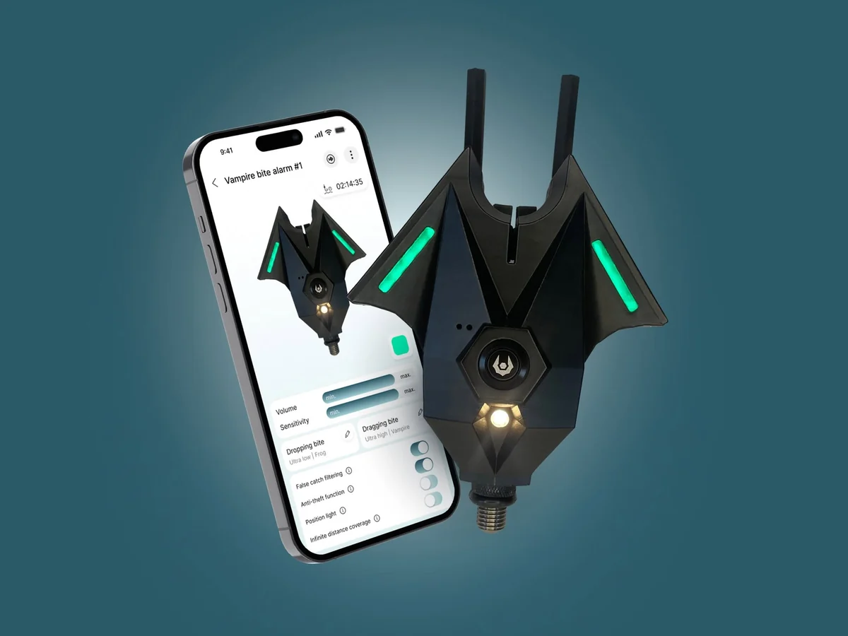 Vampire-Bissanzeiger neben einem Smartphone mit geöffneter Vampire App